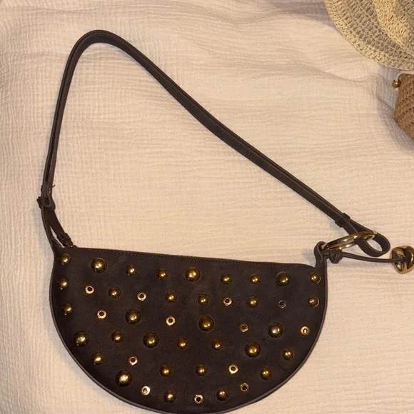 ZARA Studded Brown Shoulder Bag - Picture 2 of 5